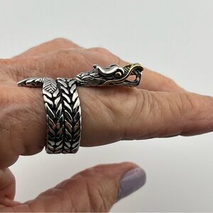 Silver Gold Stainless Steel Wraparound Naga Dragon Coal Ring Size 9